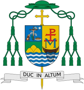 Coat of arms of Bishop Raul B. Dael, impaled with the arms of the Diocese of Tandag